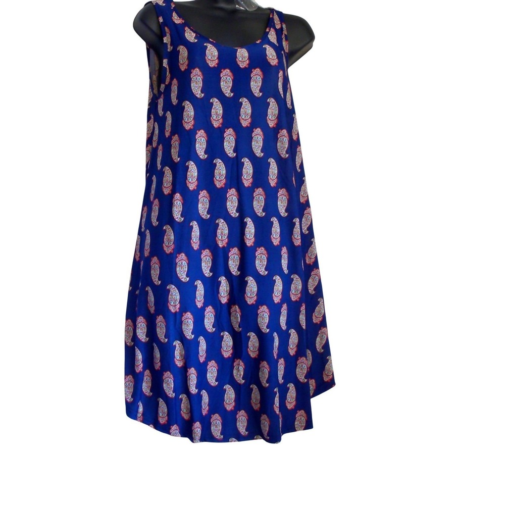 Isla Bonita Blue Paisley Sleeveless Shift Dress One Size NWT  Neck Flowy onesize